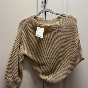 Mango one shoulder Textured Beige Women's Sweater